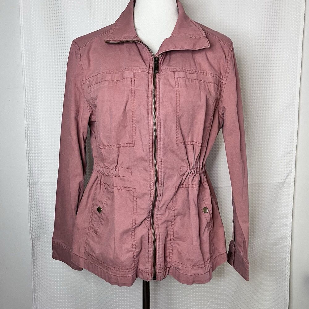 Old Navy Women’s S Utility Jacket Pink Zip Front Pockets Cotton Blend